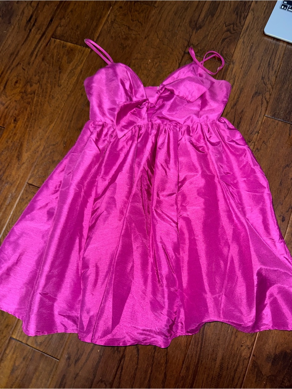 Aakaa Fuchsia Satin Spaghetti Strap Dress